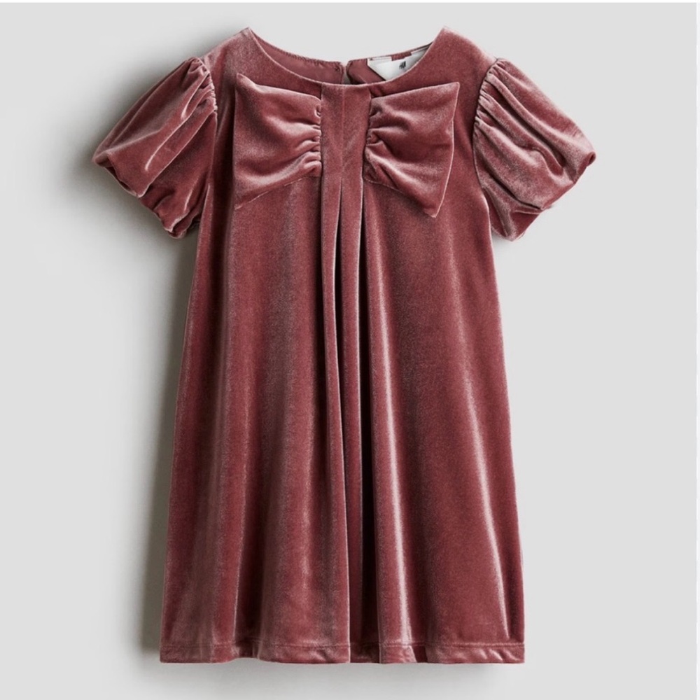 H&M Velvet Bow-Front Dress in Rose Mauve